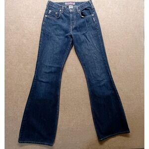 Silver Jeans Women 29 x 34.5 Dark Blue Flare Western Denim Pockets Zip Fly